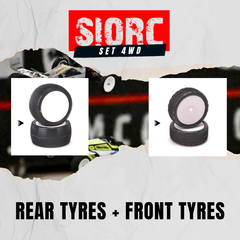 Set Pneus Schumacher 4wd 1:10 montés sur jantes (Gomme jaune)